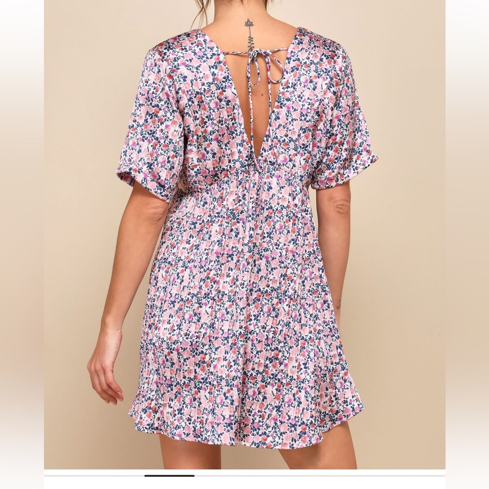 Lulus Express Yourself Blush Pink Floral Print Satin Babydoll Dress - Picture 2 of 6